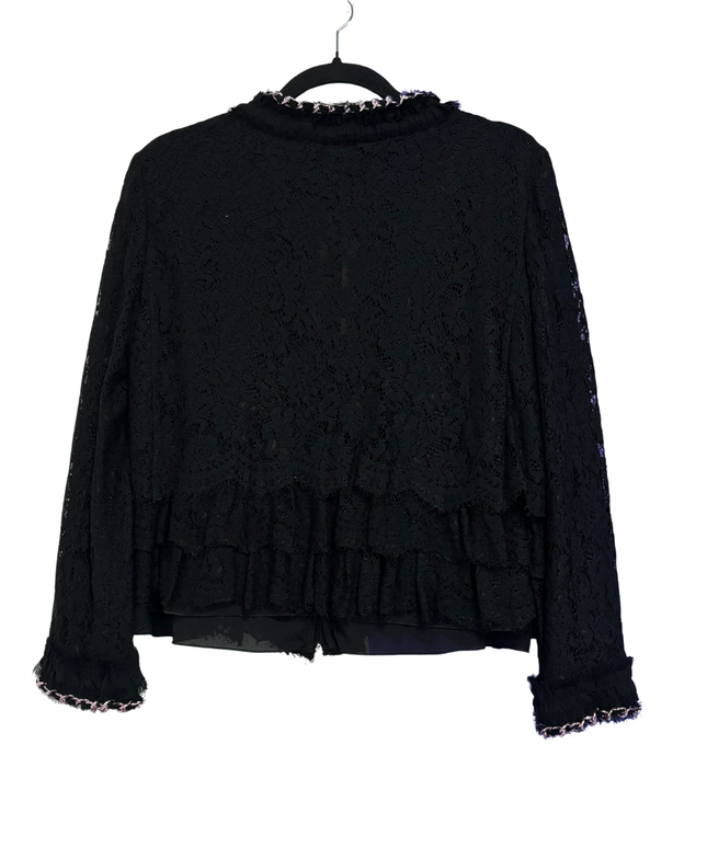 Dolce & Gabbana Black Floral Lace Ruffle Jacket