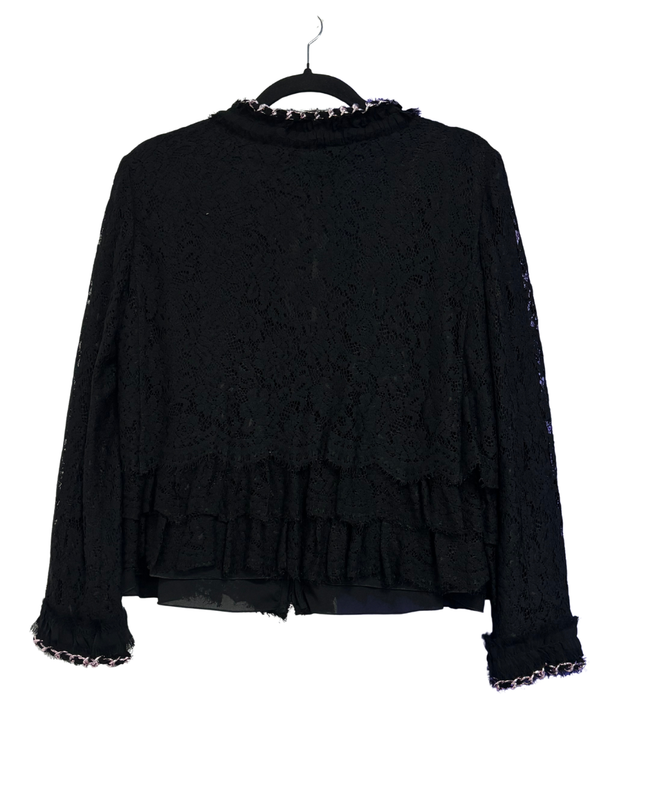 Dolce & Gabbana Black Floral Lace Ruffle Jacket