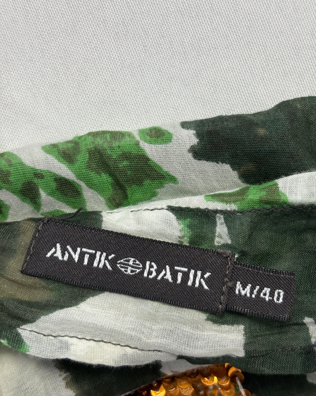 Antik Batik Green/White Sequin Embellished Abstract Print Mini Dress