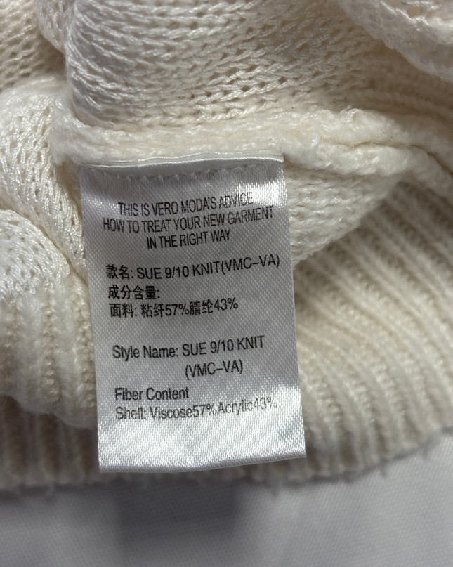 Vero Moda White Pearl Embellished Distressed V-Neck Sweater