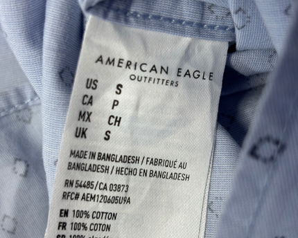 American Eagle Blue Geometric Print Cotton Button Down Shirt