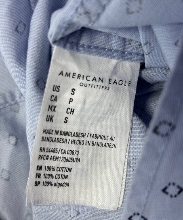 American Eagle Blue Geometric Print Cotton Button Down Shirt