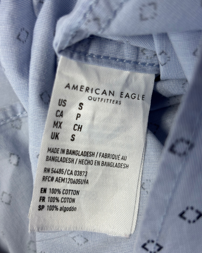 American Eagle Blue Geometric Print Cotton Button Down Shirt