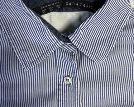 Zara Basic Blue and White Striped Long Sleeve Button Down Shirt