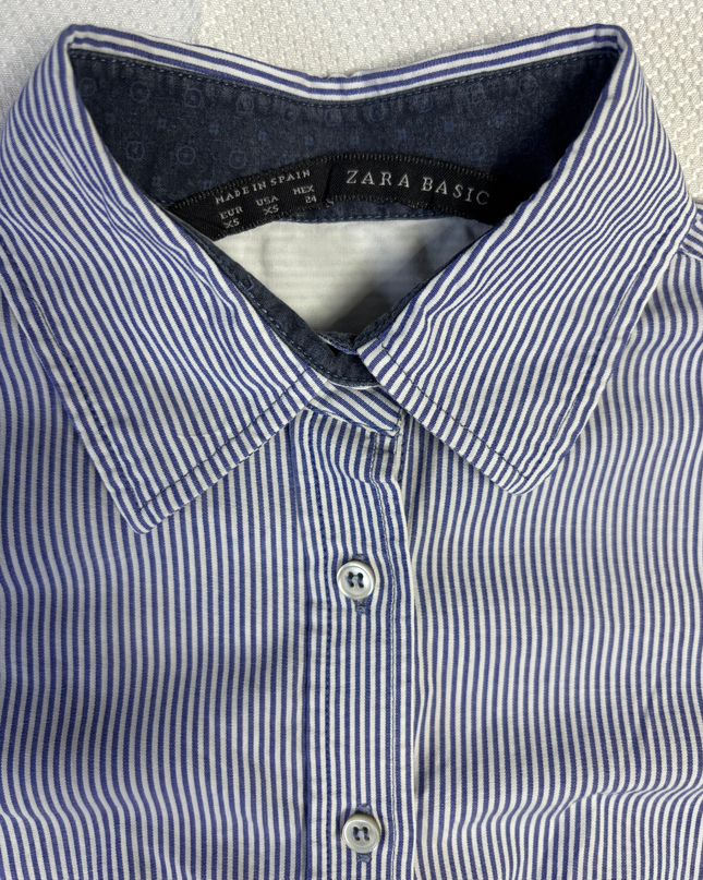 Zara Basic Blue and White Striped Long Sleeve Button Down Shirt