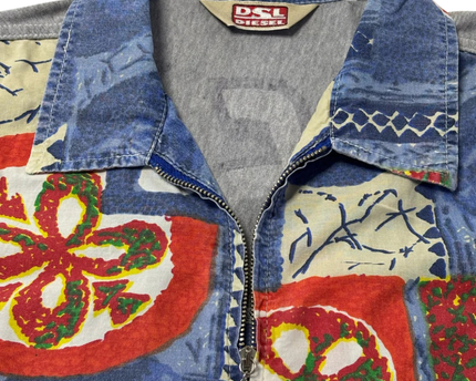 Diesel Multicolor Graphic Zip-Up Short Sleeve Shirt