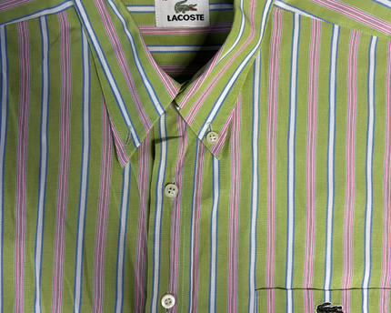 Lacoste Green Striped Long Sleeve Button-Down Shirt
