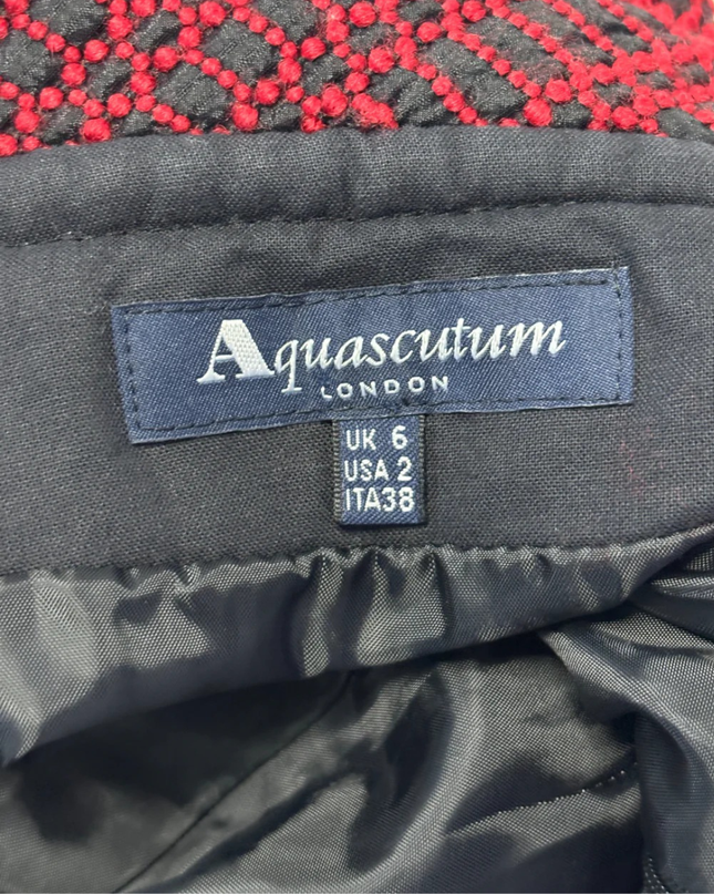 Aquascutum Red/Black Textured Wool-Silk Mini Skirt