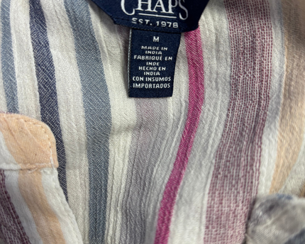 Chaps Multicolor Striped V-Neck Blouse with Roll-Tab Sleeves