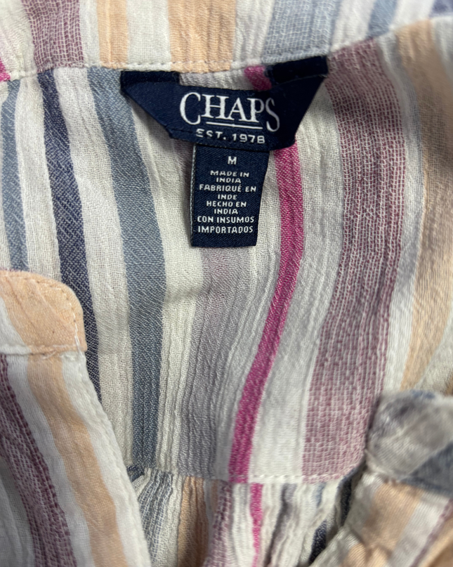Chaps Multicolor Striped V-Neck Blouse with Roll-Tab Sleeves
