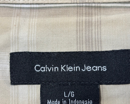 Calvin Klein Beige Plaid Short Sleeve Men's Shirt