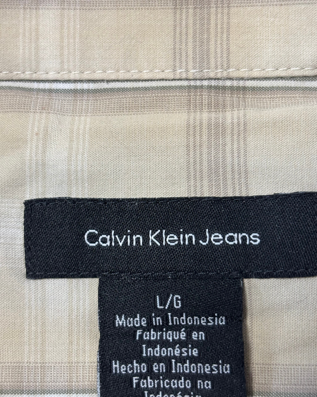 Calvin Klein Beige Plaid Short Sleeve Men's Shirt