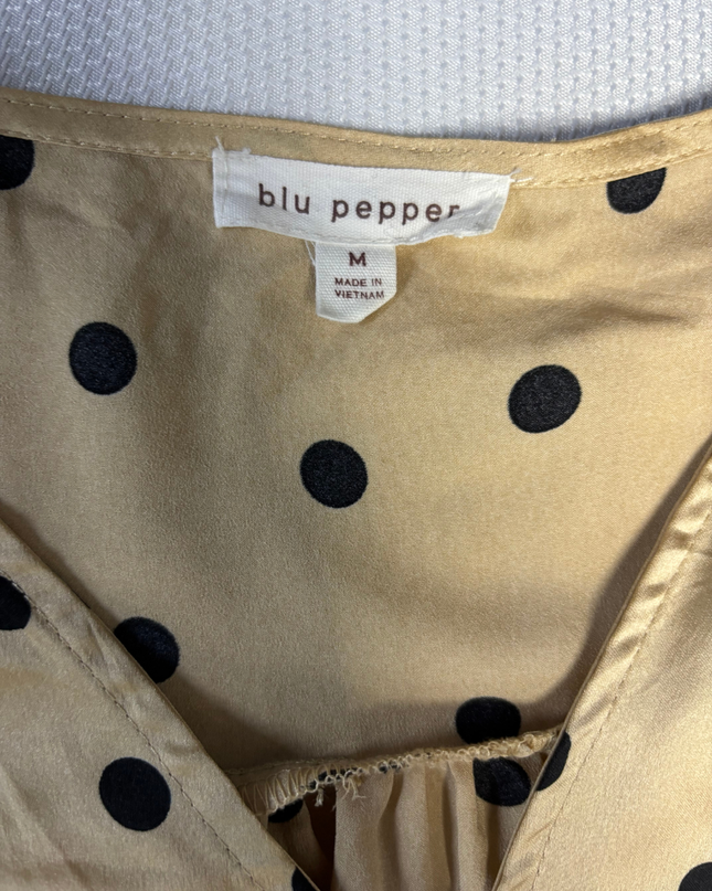 Blu Pepper Tan with Black Polka Dots Blouse