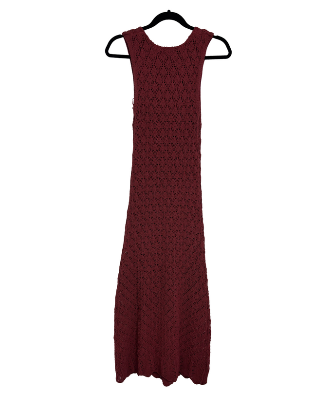 Splash Burgundy Crochet Knit Sleeveless Maxi Dress - XS
