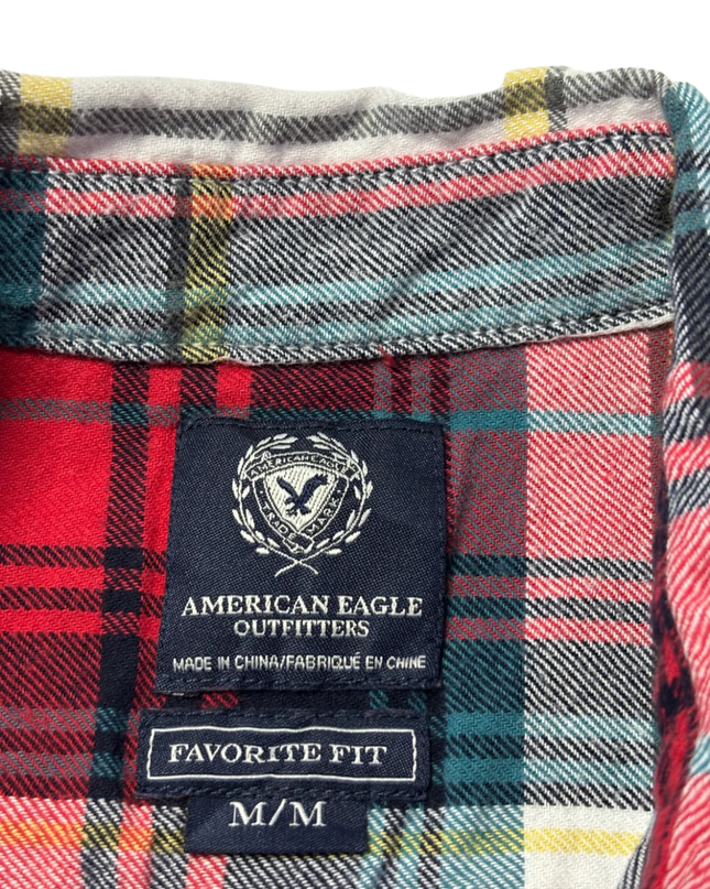 American Eagle Outfitters Red Plaid Favorite Fit Flannel Shirt