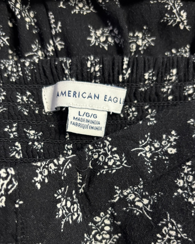 American Eagle Black Ditsy Floral Tie-Shoulder Mini Dress