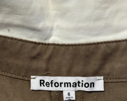 Reformation Brown Contrast Fold-Over Waistband Pleated Wide Leg Pants