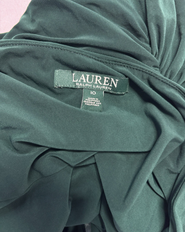 Lauren Ralph Lauren Green One-Shoulder Ruched Maxi Gown