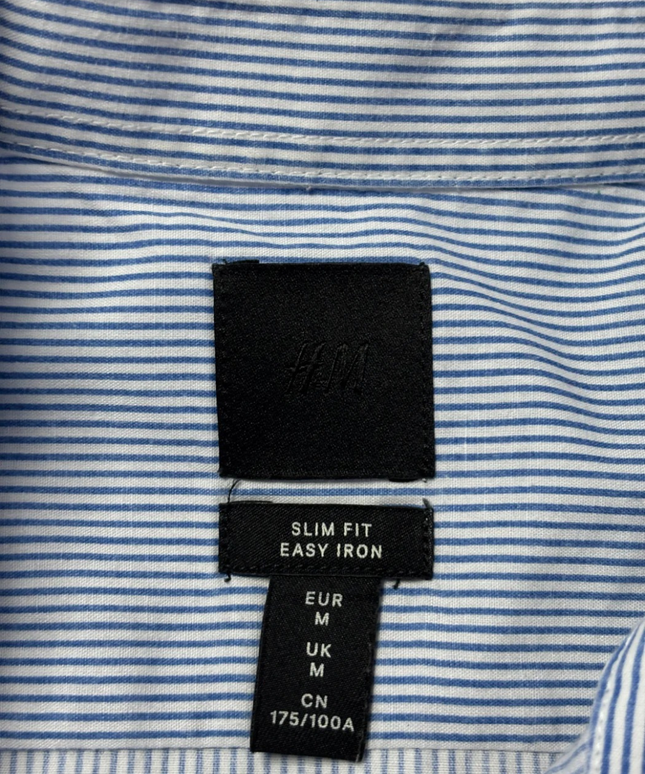 H&M Blue/White Striped Slim Fit Easy Iron Shirt