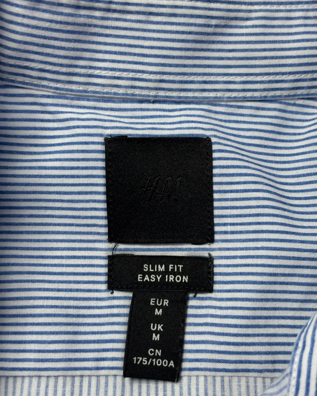 H&M Blue/White Striped Slim Fit Easy Iron Shirt
