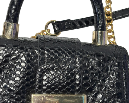 Roccobarocco Black Snakeskin-Embossed Mini Top-Handle Bag