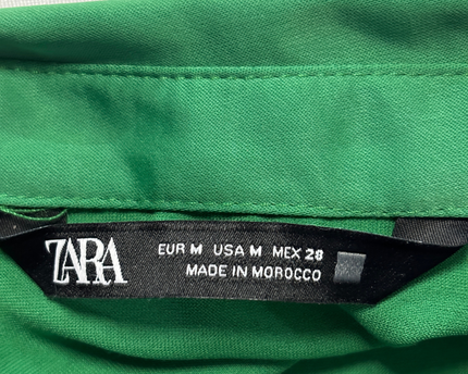 Zara Green Ruffle Front Satin Finish Blouse
