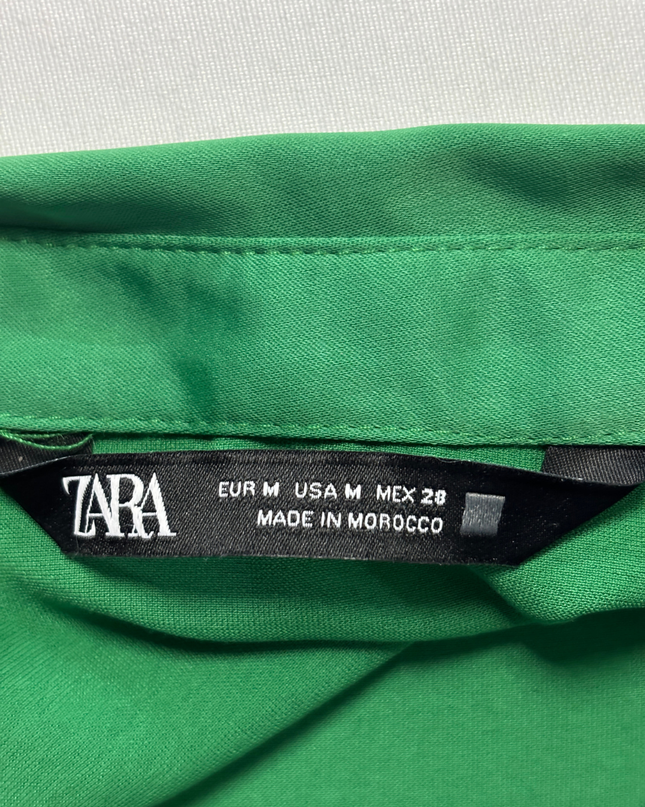 Zara Green Ruffle Front Satin Finish Blouse