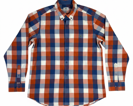 Lacoste Orange, Blue and White Checkered Slim Fit Long Sleeve Shirt