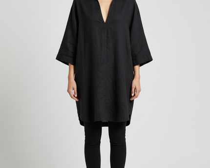 H&M Black Linen Blend Oversized V-Neck Blouse