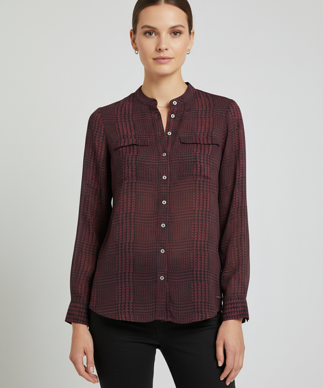 Tommy Hilfiger Maroon Patterned Long Sleeve Button-Down Shirt