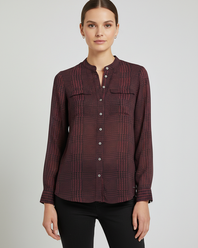 Tommy Hilfiger Maroon Patterned Long Sleeve Button-Down Shirt
