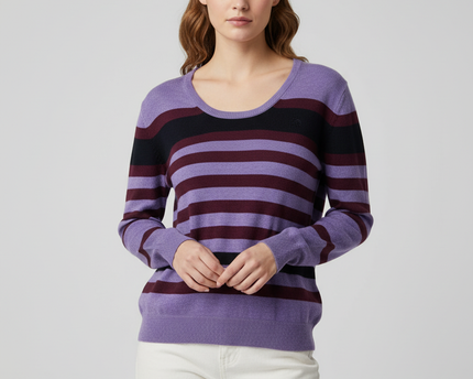Burberry Purple Striped Scoop Neck Knit Sweater