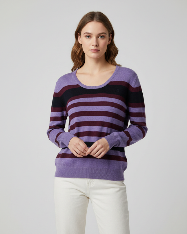 Burberry Purple Striped Scoop Neck Knit Sweater