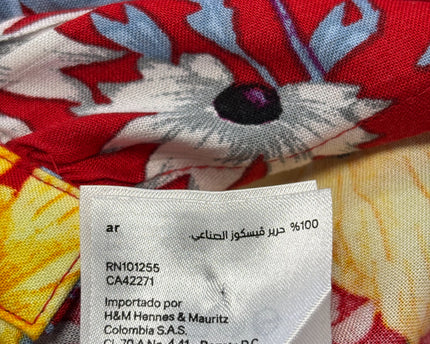 H&M Red Floral Button-Up Short Sleeve Crop Top