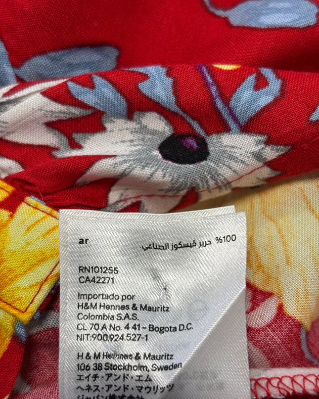 H&M Red Floral Button-Up Short Sleeve Crop Top