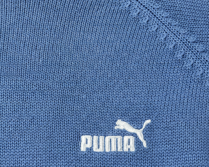 Puma Blue Varsity Style Knit Crew Neck Sweater
