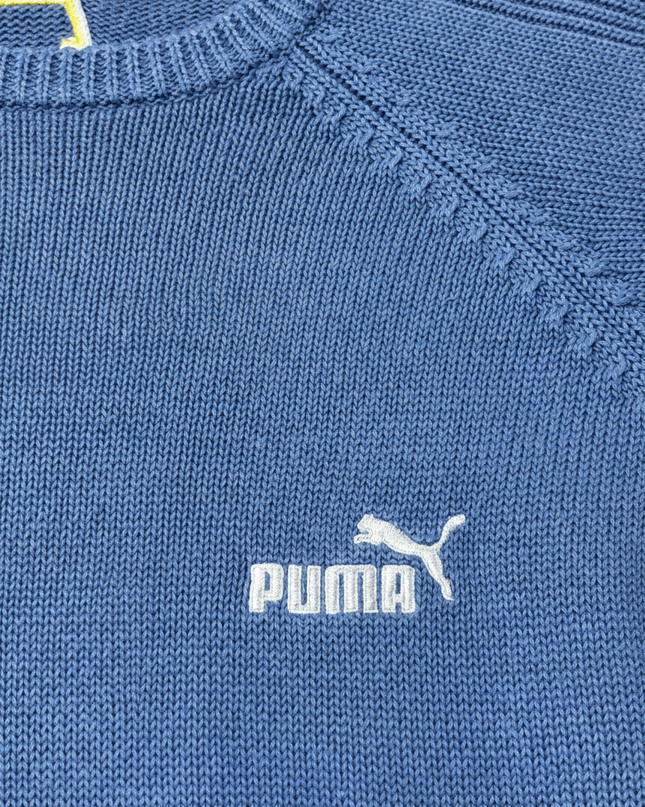 Puma Blue Varsity Style Knit Crew Neck Sweater