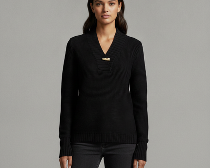 Ralph Lauren Black Toggle Neck Ribbed Knit Sweater