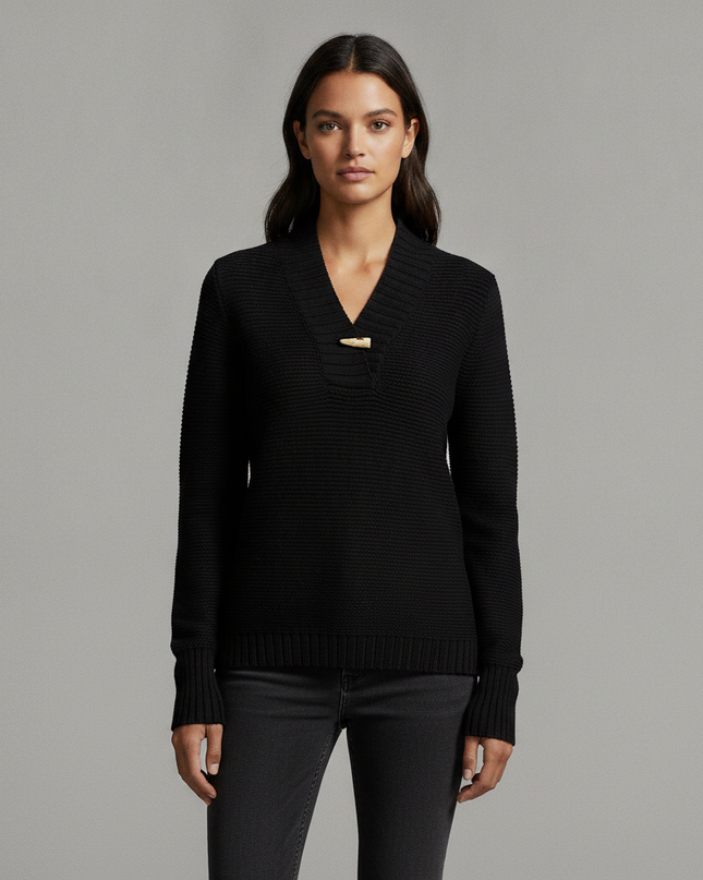 Ralph Lauren Black Toggle Neck Ribbed Knit Sweater