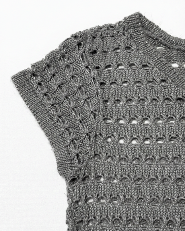 Sweater Project Grey Open-Knit Metallic Cap Sleeve Sweater