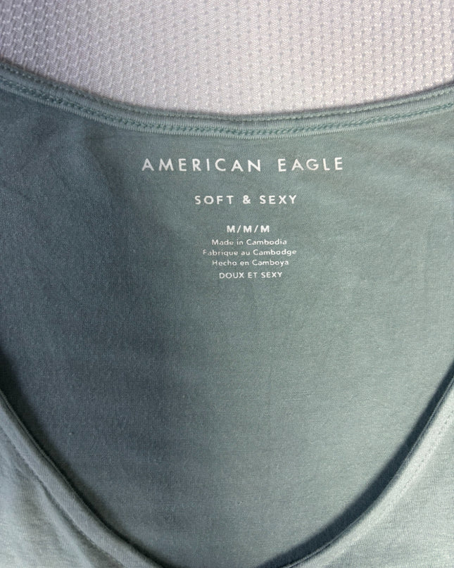 American Eagle Green Soft & Sexy Tie-Front Button Down Top