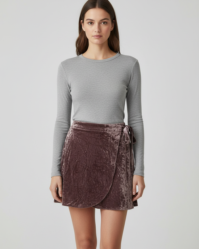 American Eagle Mauve Velvet Wrap Mini Skirt