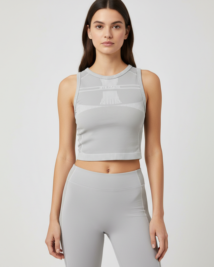 Iets Frans Grey Ribbed Open Back Mesh Crop Top