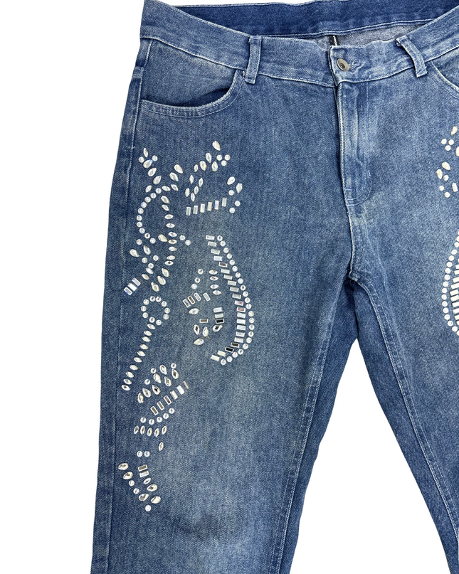 Calzedonia Embellished Rhinestone High-Rise Blue Jeans - L | Waist: 31"