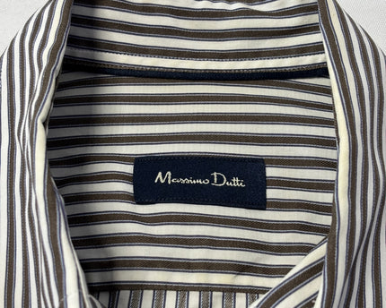 Massimo Dutti Brown & White Striped Long-Sleeve Button-Down Shirt