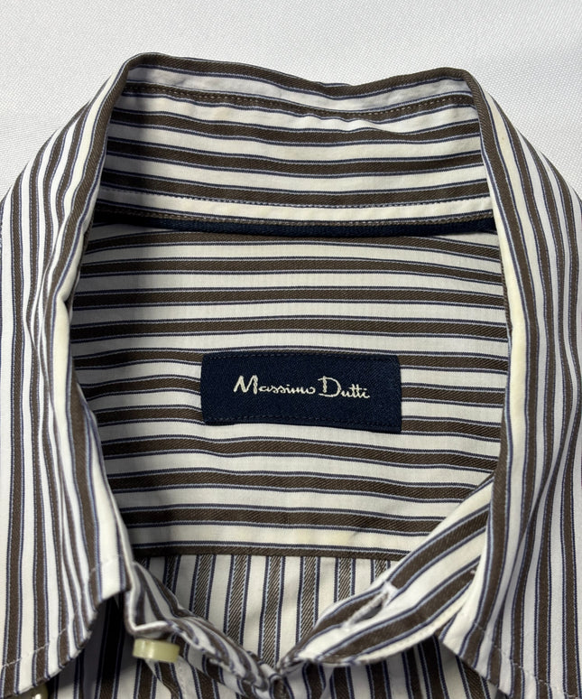 Massimo Dutti Brown & White Striped Long-Sleeve Button-Down Shirt