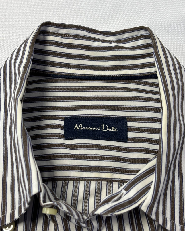 Massimo Dutti Brown & White Striped Long-Sleeve Button-Down Shirt