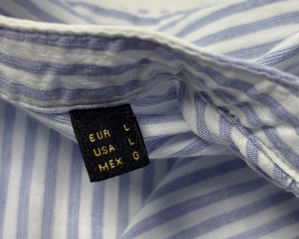 Massimo Dutti Blue and White Striped Mandarin Collar Shirt