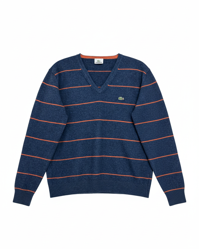 Lacoste Blue Striped V-Neck Knit Sweater
