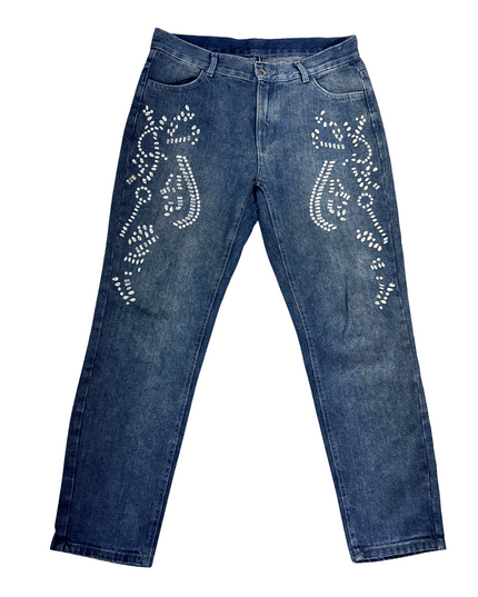 Calzedonia Embellished Rhinestone High-Rise Blue Jeans - L | Waist: 31"